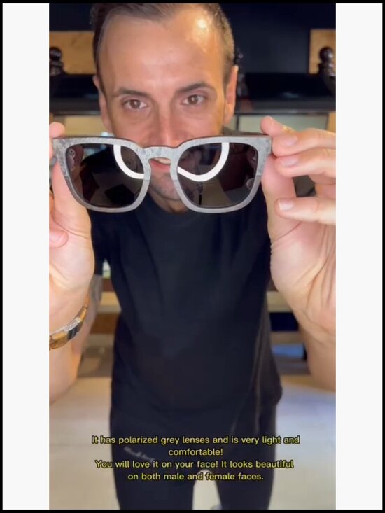 Handcrafted Wood Square Sunglasses with Stone Detail, Polarized Lenses main image 6